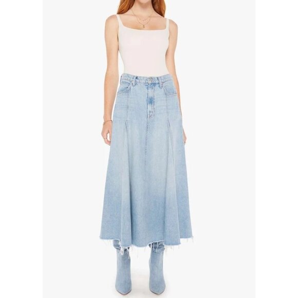 MOTHER Superior The Full Swing Fray Denim Skirt Womens Sz 27 I'm With The Band - Picture 1 of 14